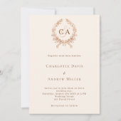 Beige kuif monogram QR code RSVP bruiloft Kaart (Voorkant)