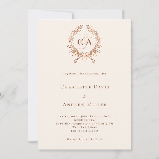 Beige kuif monogram QR code RSVP bruiloft Kaart (Voorkant)