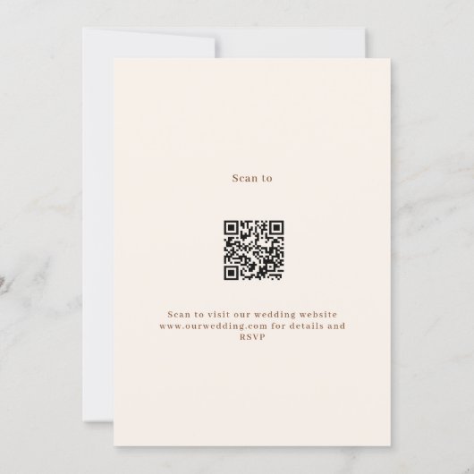 Beige kuif monogram QR code RSVP bruiloft Kaart (Achterkant)