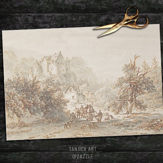 Beige  kunst jachtpaarden en honden tissuepapier