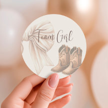 Beige laarzen of bogen gender reveal team girl