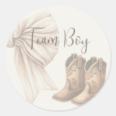 Beige laarzen of bogen onthullen geslacht Team Boy Ronde Sticker (Voorkant)
