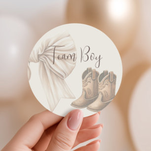 Beige laarzen of bogen onthullen geslacht Team Boy Ronde Sticker