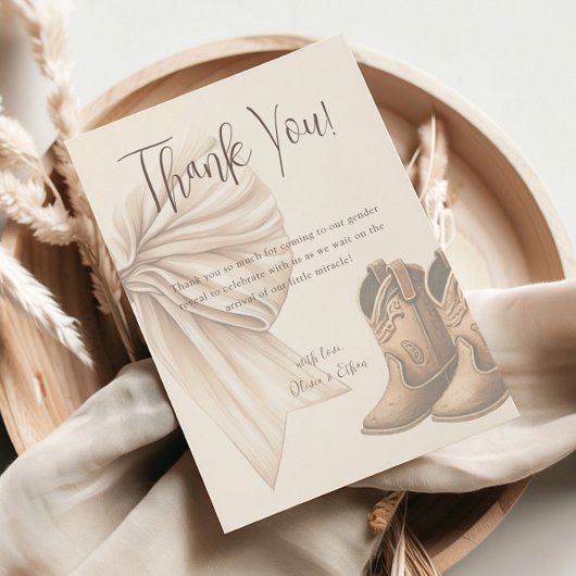 Beige laarzen of bogen Waterverf gender openbaren Bedankkaart