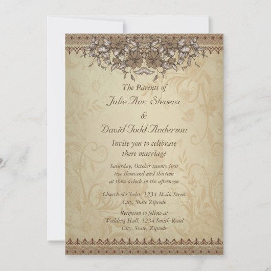 Beige  Lace Wedding Kaart (Voorkant)