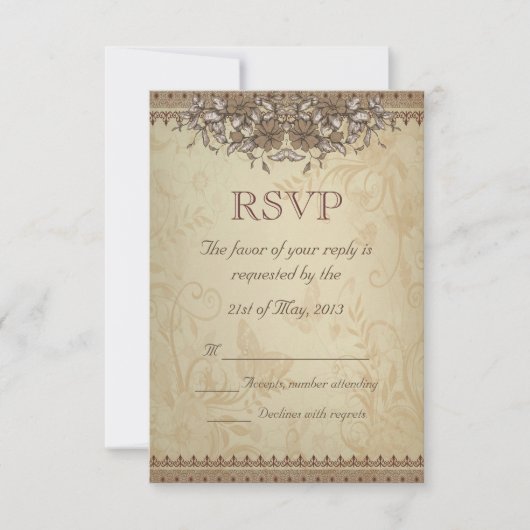 Beige Lace Wedding RSVP Kaartje (Voorkant)