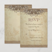 Beige Lace Wedding RSVP Kaartje (Voorkant / Achterkant)