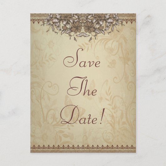 Beige  Lace Wedding Save the Date Aankondigingskaart (Voorkant)