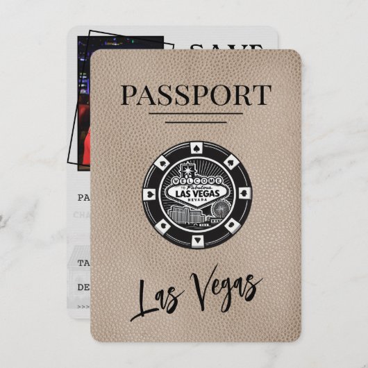 Beige Las Vegas Passport Bewaar de datum Save The Date (Voorkant / Achterkant)