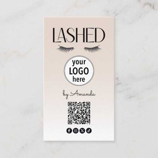 Beige Lashed Eyelashes Minimalist QR Code Social Visitekaartje (Voorkant)