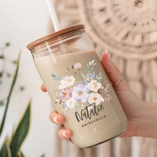 Beige Lavendel Aquarel Bloemige Bruidsmeisje Blikvorm Glas