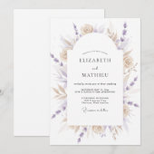 Beige Lavendel Ethische Bloem Bruiloft Kaart (Voorkant / Achterkant)