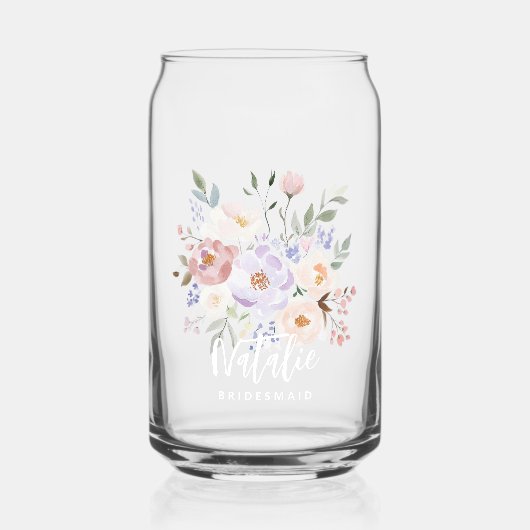 Beige Lavendel Waterverf Bloemen Bruidsmeisje Blikvorm Glas (Voorkant)