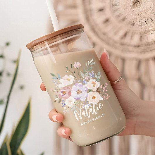 Beige Lavendel Waterverf Bloemen Bruidsmeisje Blikvorm Glas