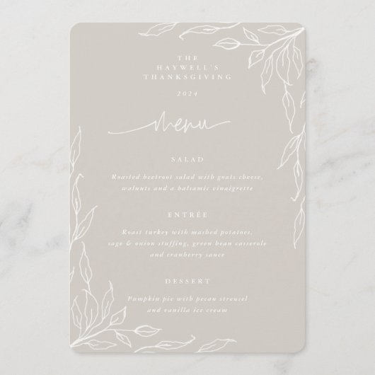 Beige Leaf Motif Thanksgiving Menu (Voorkant)