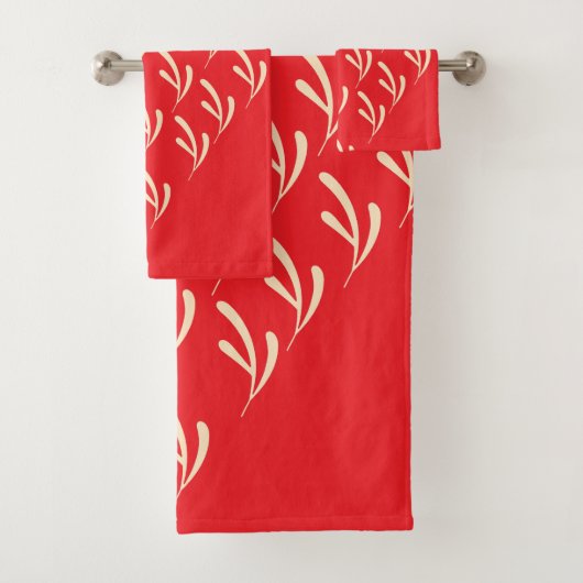 Beige Leaf Repeat Red Bad Handdoek (Insitu)