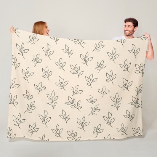 Beige Leaf Throw Blanket Fleece Deken (In situ)
