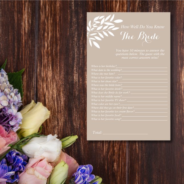 Beige Leaves How Well Do You Know the Bride spel (Creator heeft geüpload)