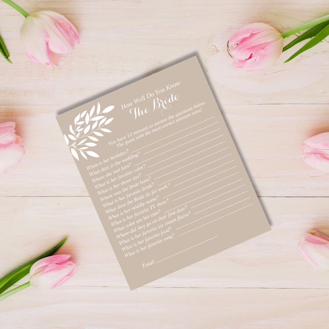 Beige Leaves How Well Do You Know the Bride spel (Creator heeft geüpload)