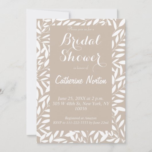 Beige Leaves Vrijgezellenfeest Floral Minimalist Kaart (Voorkant)