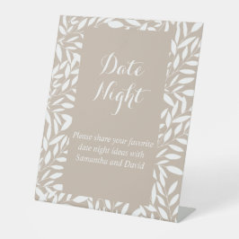 Beige Leaves Vrijgezellenfeest Floral Minimalist Reclamebord Met Voetstuk