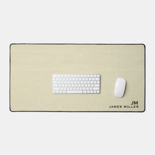 Beige lederen textuur aangepaste monogram naam bureaumat (Keyboard & Muis)