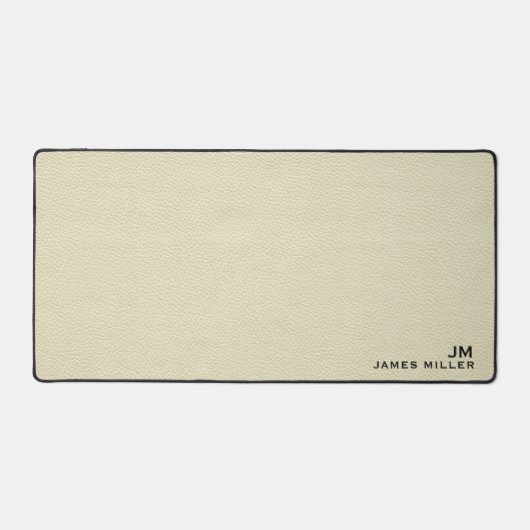 Beige lederen textuur aangepaste monogram naam bureaumat (Voorkant)
