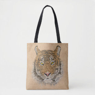 Beige leer en tijger tote bag