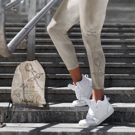 Beige Leggings met een Roos