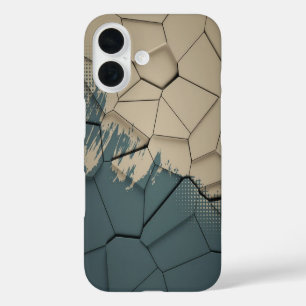 Beige & Leiste Blau Versleten Textuur Geometrische iPhone 16 Hoesje