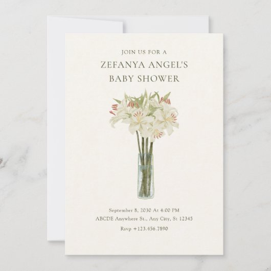 Beige leliebloem in vaas minimalistisch baby showe kaart (Voorkant)