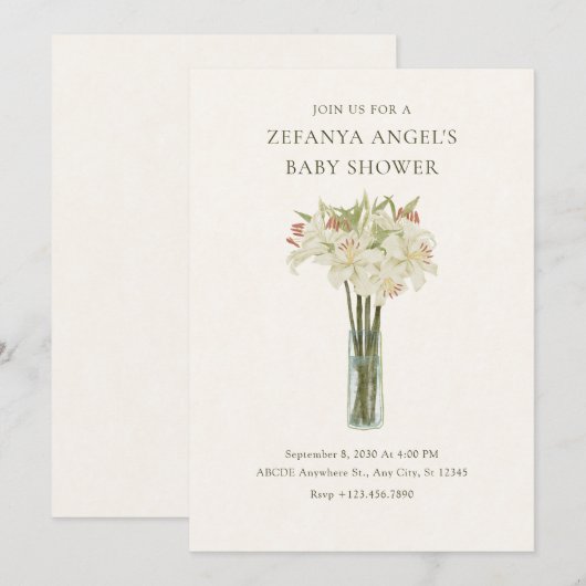 Beige leliebloem in vaas minimalistisch baby showe kaart (Voorkant / Achterkant)