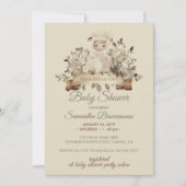 Beige Leuk Schapenlam Botanisch Baby shower Kaart (Voorkant)