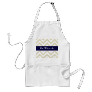 Beige Lg Chevron Navy Blauwe Naam Monogram Standaard Schort