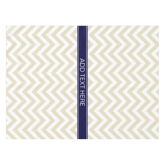 Beige Lg Chevron Navy Blue Name Monogram Tafelkleed (Voorkant (Horizontaal))