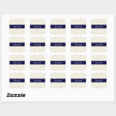 Beige Lg Chevron Navy Blue Name Monogram Vierkante Sticker (Vel)