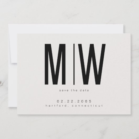 Beige Lg. Monogram Trouwkaart Save the Date (Voorkant)