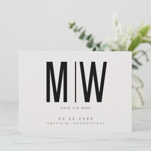 Beige Lg. Monogram Trouwkaart Save the Date (Staand voorkant)