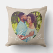 Beige Liefde Script Hart Foto Koppel Kussen (Voorkant)