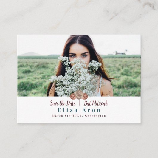 Beige Light Mauve Rozen Bat Mitzvah Save the Date Advieskaart (Voorkant)