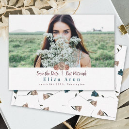 Beige Light Mauve Rozen Bat Mitzvah Save the Date Advieskaart