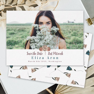 Beige Light Mauve Rozen Bat Mitzvah Save the Date Advieskaart