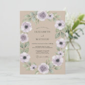 Beige Lila Anemoon Bruiloft Kaart (Staand voorkant)