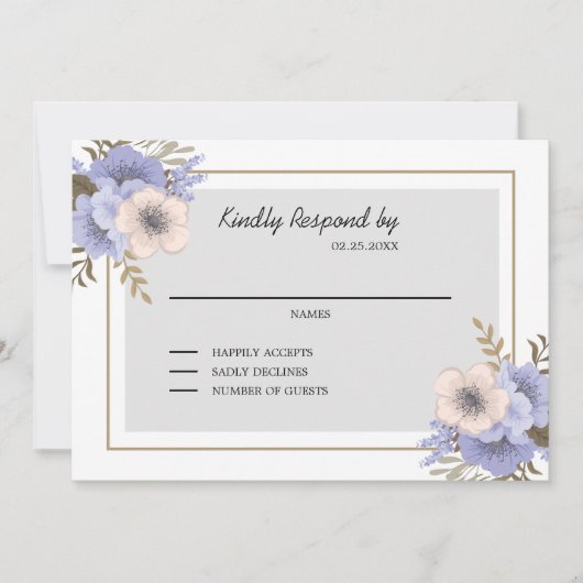 Beige & Lila Flowers RSVP Uitnodiging (Voorkant)