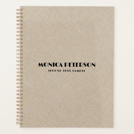 Beige Linen Black Typografie Minimalistisch design Planner (Voorkant)