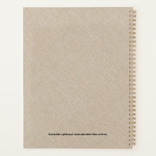 Beige Linen Black Typografie Minimalistisch design Planner (Achterkant)