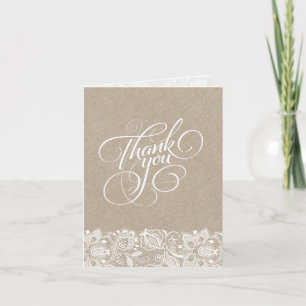 Beige Linen Burlap & White Floral Lace 2 Invite
