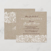 Beige Linen Burlap & White Floral Lace 2 Invite Kaart (Voorkant / Achterkant)