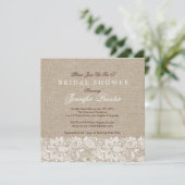 Beige Linen Burlap & White Floral Lace 2 Invite Kaart (Staand voorkant)