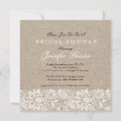 Beige Linen Burlap & White Floral Lace 2 Invite Kaart (Voorkant)